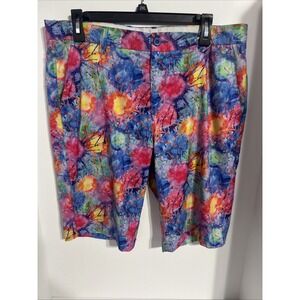 Hreski Golf Shorts Mens 34 x 12 Multicolor Paint Splatter All Over Print Stretch
